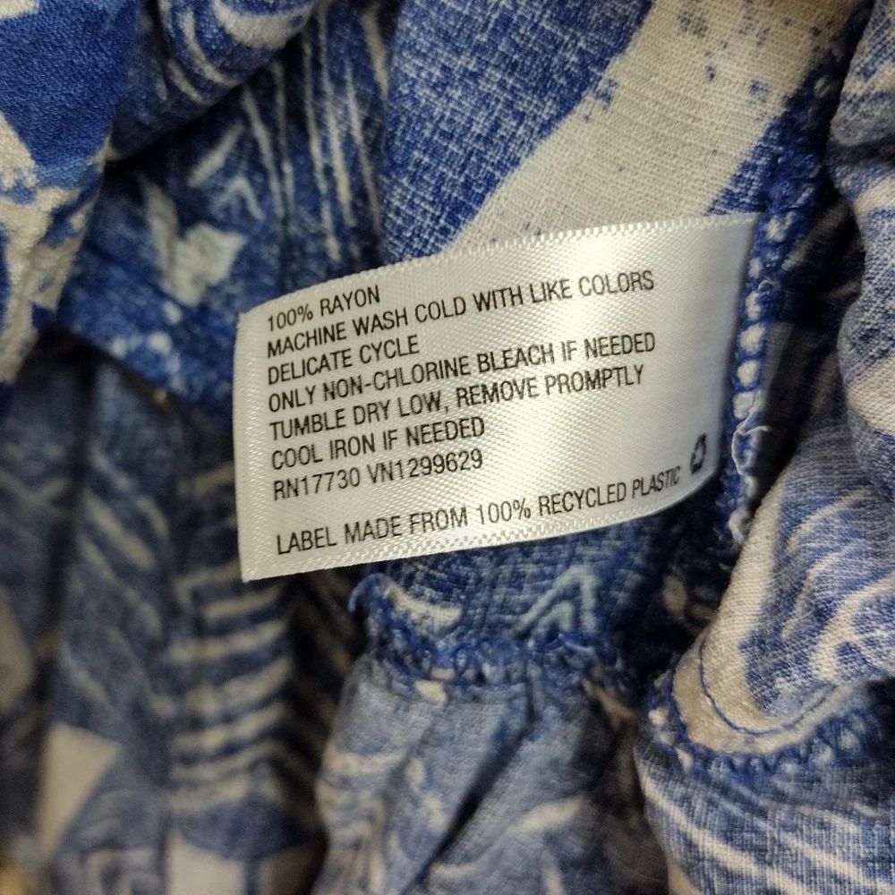 Knox Rose Puff Short Sleeve Tiered Dress Blue Paisley Beach Prairie Size L - Picture 10 of 10